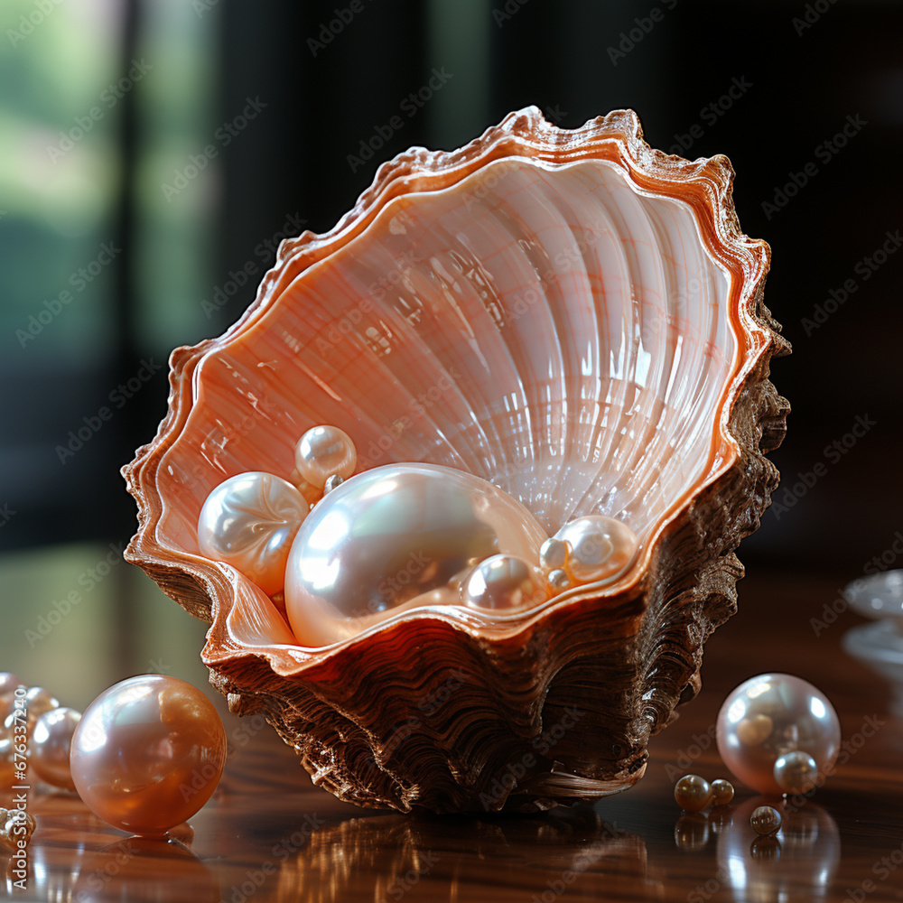 Aufkleber a photograph of a pearl in its early stages of formation within a shell, capturing the intricate pro