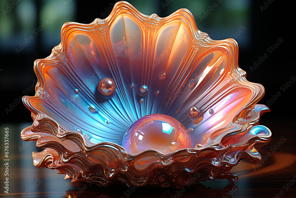 Aufkleber a close-up photograph capturing the iridescent beauty of pearls nestled within the delicate folds of