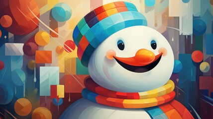 Snowman in the style of bright geometric abstractions by Generative AI