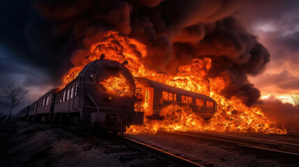 flames engulf a train, prompting swift action in a tense and dangerous situation.