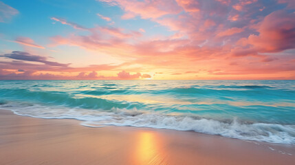 Naklejka na ściany i meble Vibrant ocean sunrise on tropical seaside inspiring