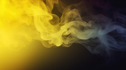 Fototapeta premium Whispy yellow smoke waves on a deep golden background, yellow smoke waves