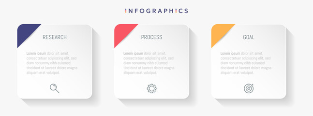 Modern business infographic template with 3 options or steps icons.