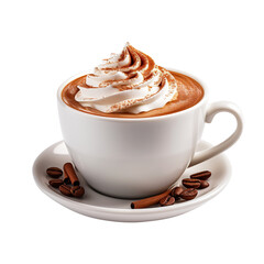 cup of hot coffee with whipped cream isolated on transparent background Remove png, Clipping Path