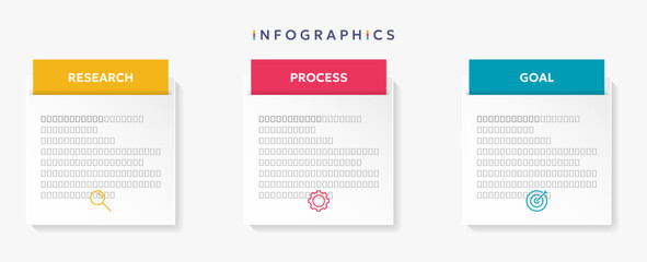 Modern business infographic template with 3 options or steps icons.