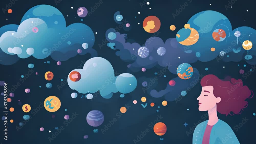 Poster a characters thoughts being represented as floating bubbles, ilrating the fragility and fleeting nat