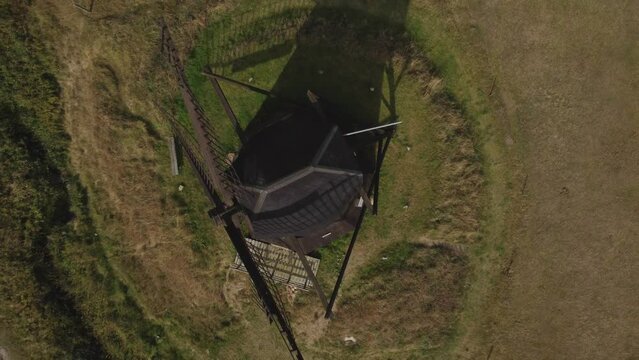 Faddersbol Molle, Thisted, Denmark - A Sight of a Vintage Windmill - Aerial Topdown Shot
