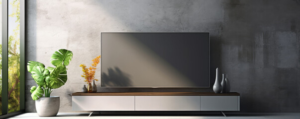 Luxury living room interior with tv led mock up screen. - obrazy, fototapety, plakaty