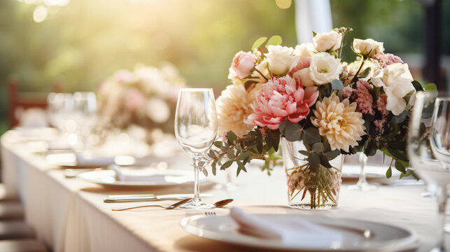 Wedding table centerpieces with flowers With copyspace