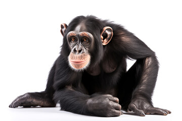 Chimpanzee Pan troglodytes sitting cut out and isolated on a white background