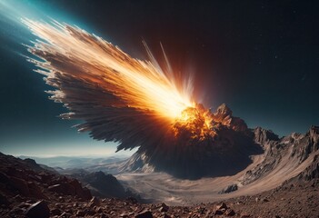 moment of collision of an asteroid with a planet