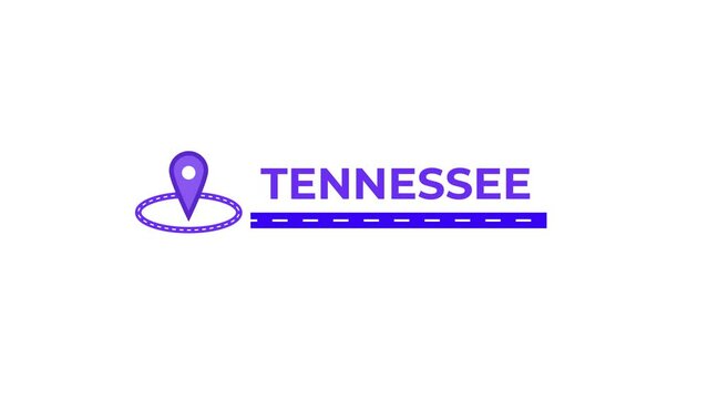 Tennessee location name maps icon animation. Alpha matte with transparent background 4K resolution.