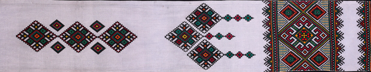 National ornament on Ukrainian embroidery. Ornamentation of ancient Ukrainian towels and...