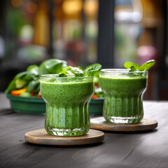 Spinach smoothies on  restaurant backgrounds