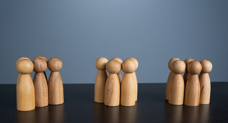 Three groups of people. Division into categories based on characteristics and test results....