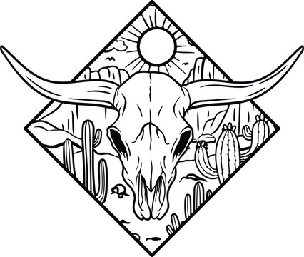 Longhorn Cow Skull Svg, Bull Skull, Hand Drawn Texas Skull Svg, Western Svg, Longhorn Head Skull Svg, Desert Cow Skull, Laser Cut File, Silhouette Cricut Cut File