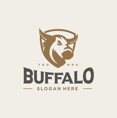 Buffalo or OX head with shield logo design modern vector illustration