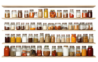 Amazing Pantry shelve with Different Ingredients in a Bottle Isolated on Transparent Background PNG. - obrazy, fototapety, plakaty