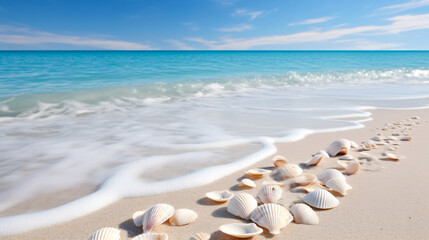 Fototapeta na wymiar White sand beach and beautiful shells