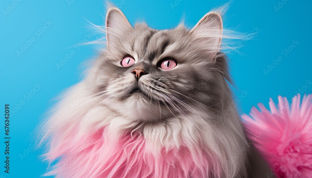 Poster adorable studio shot of a cute and playful cat posing on an isolated solid color background