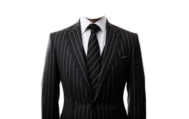 Attractive Black Pinstripe Suit with Tie Isolated on Transparent Background PNG.