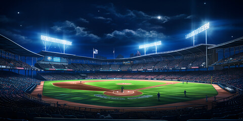 Baseball stadium with fans 3D Rendering and Illustration. AI Generative