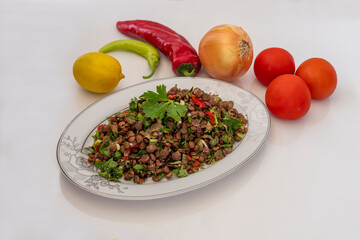 Lentil salad with vegetables, healthy food, vegetarian and vegan snacks, clean eating, diet, detox. Vegetables and cooking background