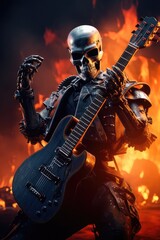Fototapeta na wymiar Skull robot playing guitar, AI generated Image