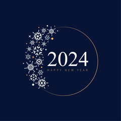 Happy new year 2024, elegant white, gold, blue background. - obrazy, fototapety, plakaty