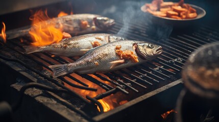 Fish is being grilled, AI generated Image