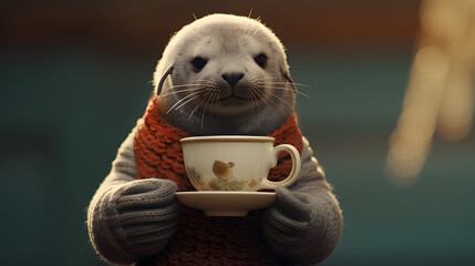 animal with a cup of tea