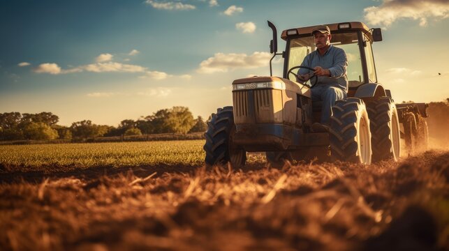 Fototapeta Farmer driving a tractor, AI generated Image