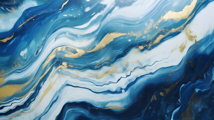 Obraz premium Abstract ocean- ART. Natural Luxury. Style incorporates the swirls of marble or the ripples of agate. Very beautiful blue paint with the addition of gold powder Texture. generative AI.