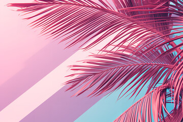 Fototapeta na wymiar a purple and pink color palette of palm leaves, in the style of light pink and azure