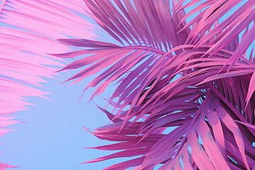a purple and pink color palette of palm leaves, in the style of light pink and azure