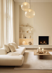 A living luxurary room of a beautiful bright modern Scandinavian style house, generative AI	
