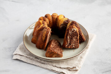 Homemade Marble Cake on a Plate, side view