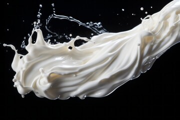 High speed milk or white liquid splash isolated on black background with copy space for design