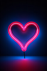 red heart neon light illustration isolated on blue colored background, dark gray and pink