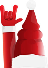 Merry christmas horizontal banner with Santa Claus rock n roll style and santa red hat isolated on white background. Merry Christmas hipster Rock n roll party poster or flyer design template.