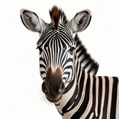 Fototapeta na wymiar Zebra face shot isolated on white background