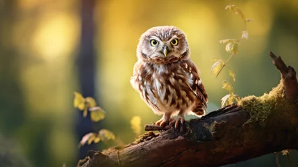 Foto op Plexiglas A little owl on branch in the forest. © tong2530