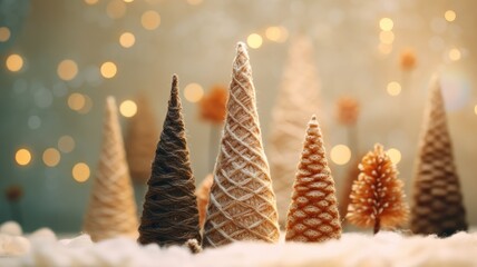 Abstract Christmas background with DIY handmade Christmas trees. Generative AI