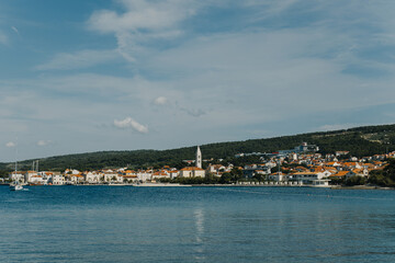 Fototapeta premium Amazing view of Adriatic sea and old town Supetar, Brac island, Croatia.