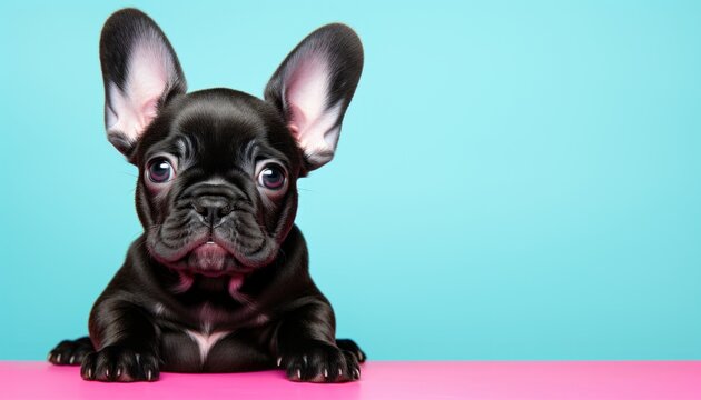 Adorable furry friend posing in a professional studio setup against a vibrant solid color backdrop