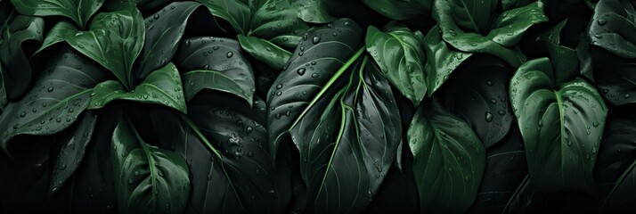Fototapeta premium Captivating beauty of nature verdant tropical forest leaves in a serene low light background