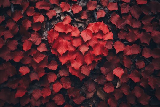 Autumn red ivy leaves in heart shape. Generative AI