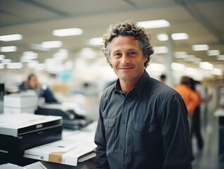 Fototapeta premium Authenticity in the Workplace: Genuine Smile of a Middle Aged IT Professional