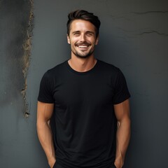 Fototapeta premium Attractive man wearing empty blank t-shirt for mockup