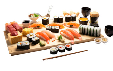 Fototapeta na wymiar Amazing Sushi Making Set Isolated On Transparent Background PNG.